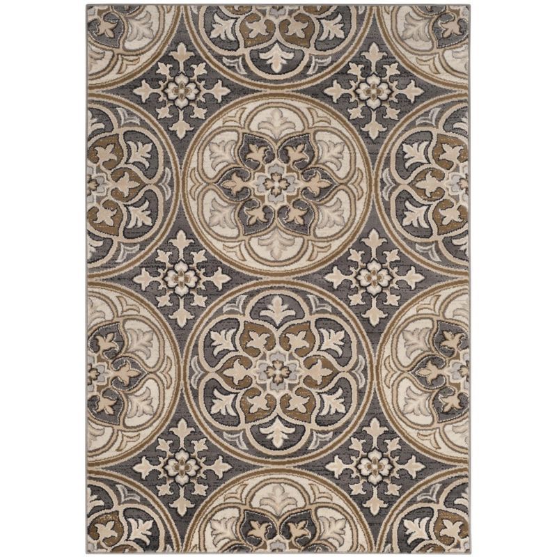 Safavid Style Brown and Beige Synthetic Tufted Area Rug