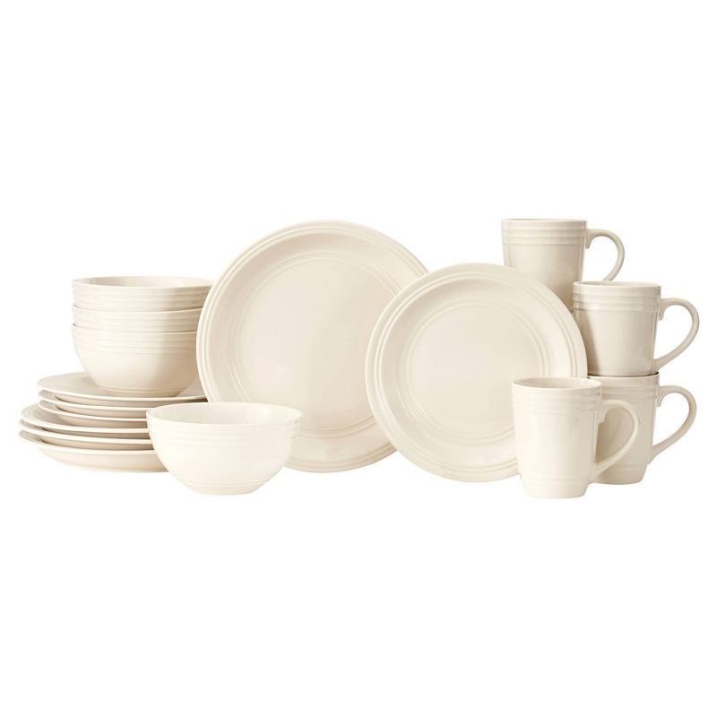 Ivory Ceramic Ribbed 16-Piece Dinnerware Set for 4