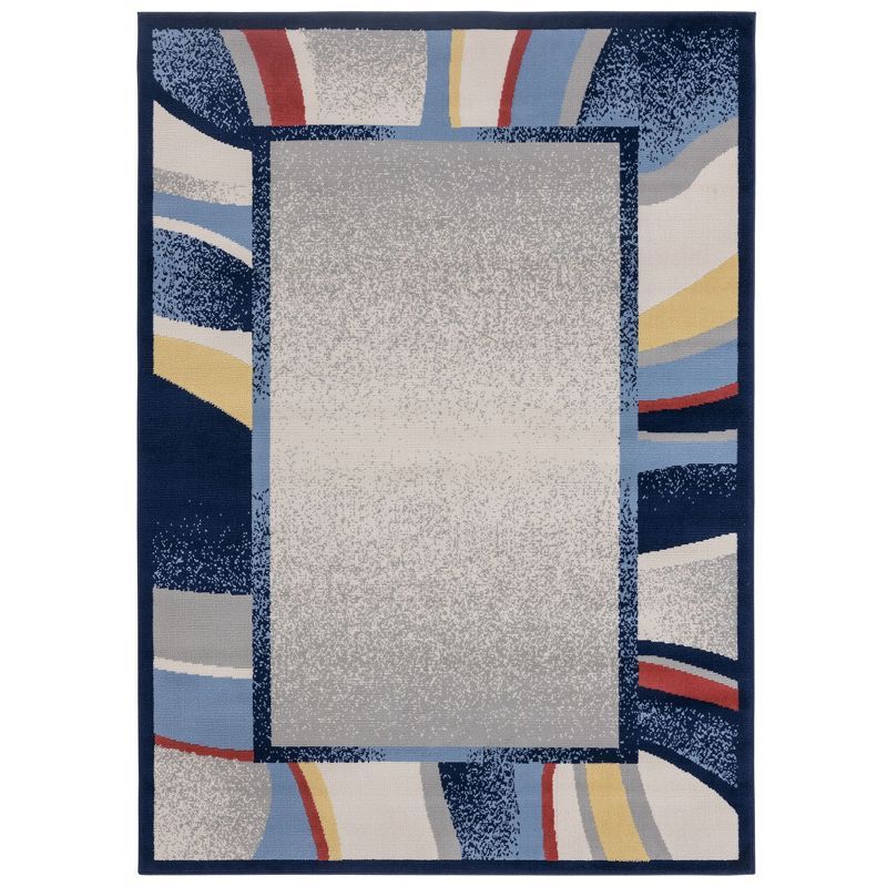 Navy and Red Synthetic Stain-Resistant Area Rug, 5'3"x7'5"