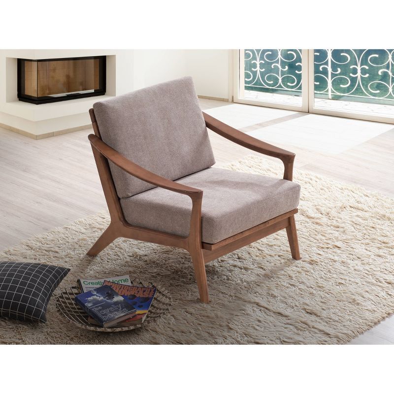 Lide Light Brown Rubberwood Accent Chair with Upholstered Cushions