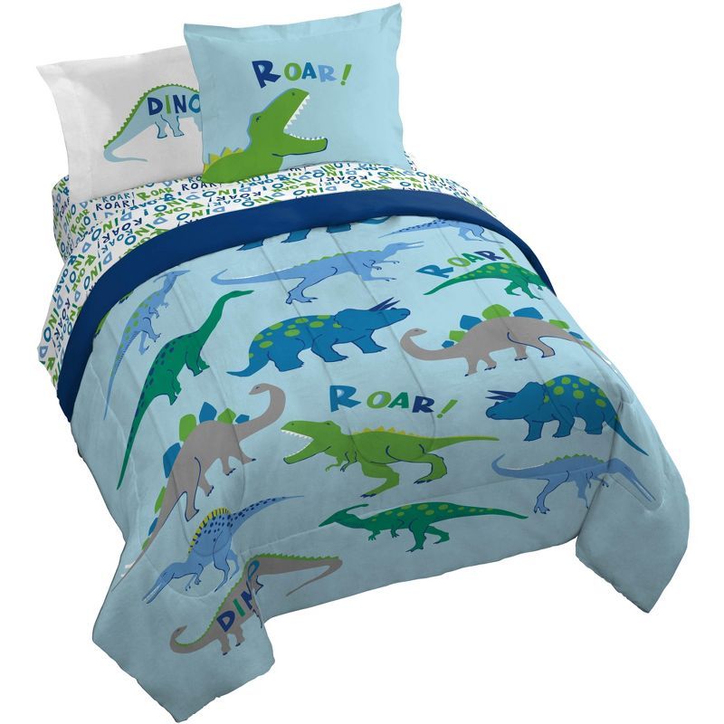 Full Blue Dinosaur Microfiber Kids Bedding Set