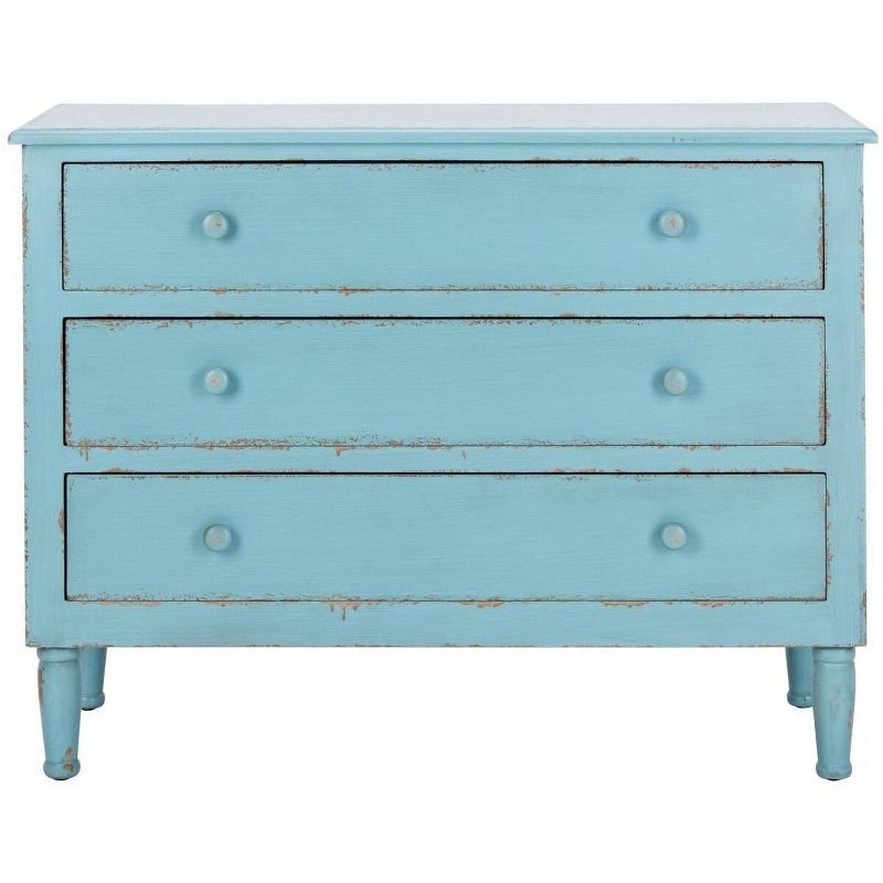 Talbet Distressed Blue 3-Drawer Bohemian Storage Chest