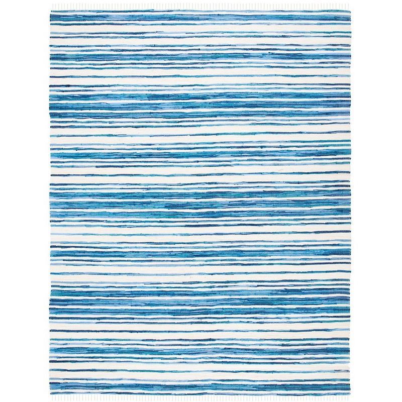 Ivory & Blue Hand-Woven Cotton Stripe Area Rug - 54"x16"