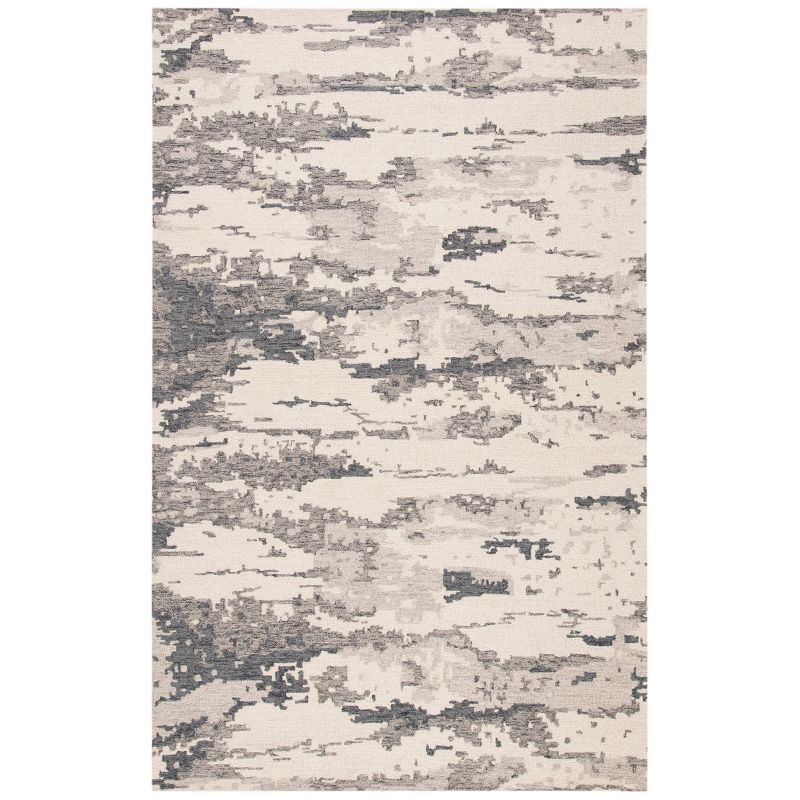 Charcoal and Ivory Abstract 4' x 6' Handmade Wool Rug