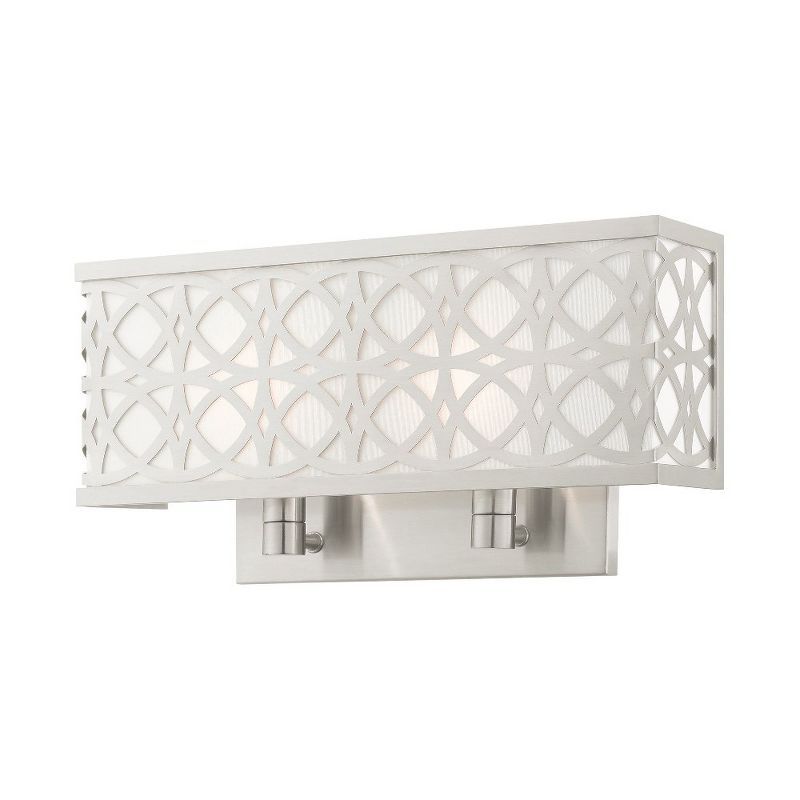 Brushed Nickel 2-Light Wall Sconce with Off-White Shade