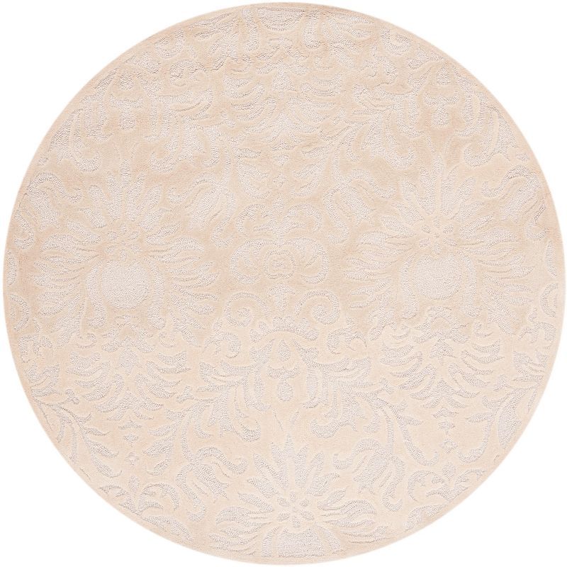 Ivory Hand-Knotted Round Wool and Synthetic Rug