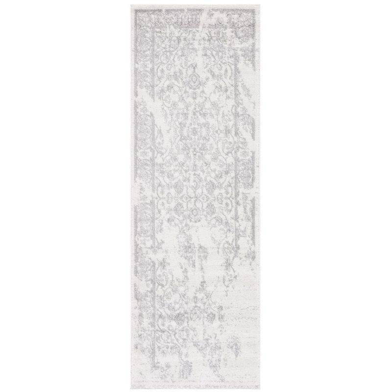 Ivory and Silver Distressed Oriental Runner Rug 2'6" x 8'