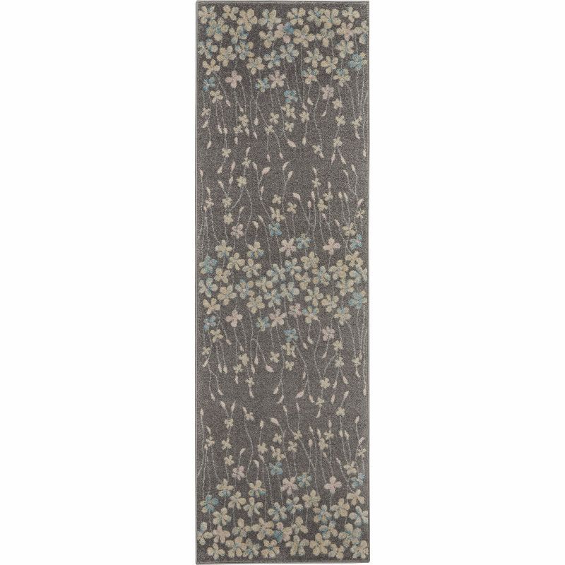 Tranquil Blossom Grey/Beige Viscose Floral Runner Rug 2'3" x 7'3"