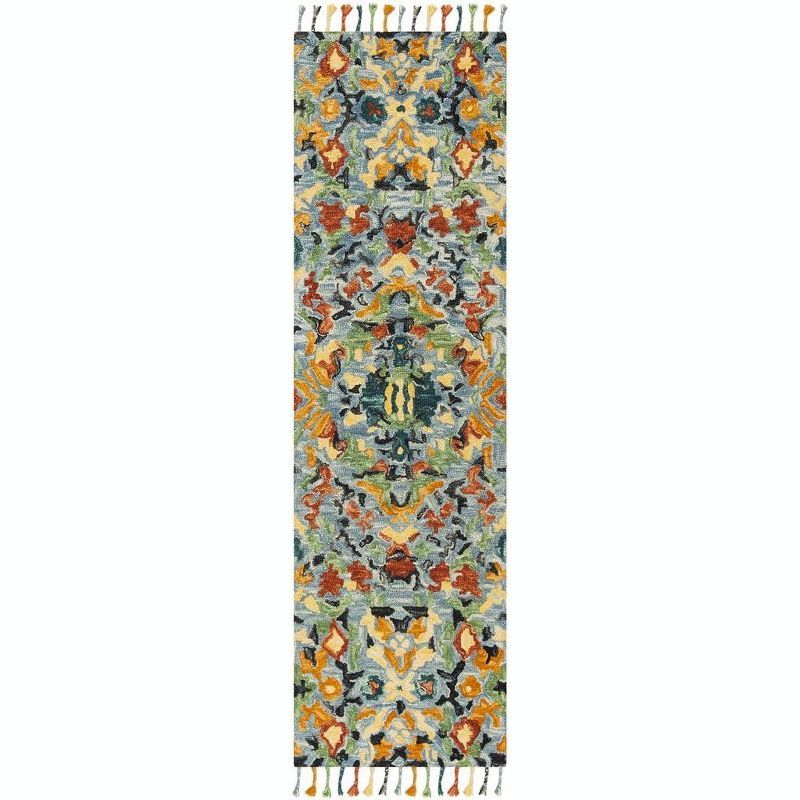 Handmade Tufted Blue Wool Runner Rug - 27"x6"