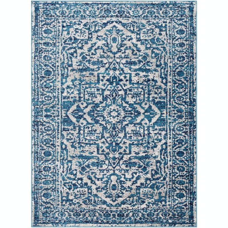 Emma Sky Blue Wool Traditional Rectangular Area Rug 3'11" x 5'7"