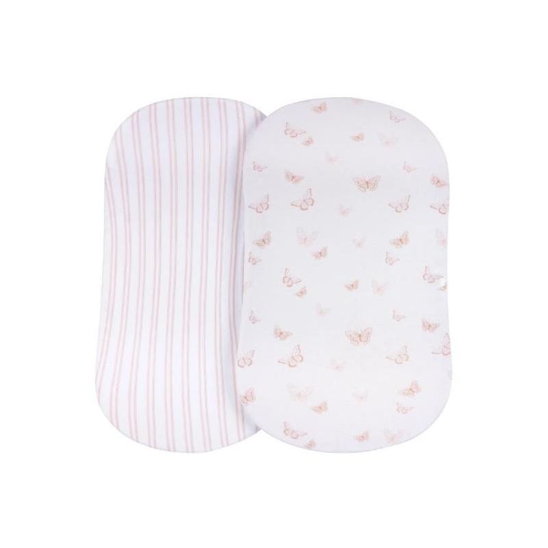 Pink Butterfly and Striped Cotton Jersey Bassinet Sheet Set