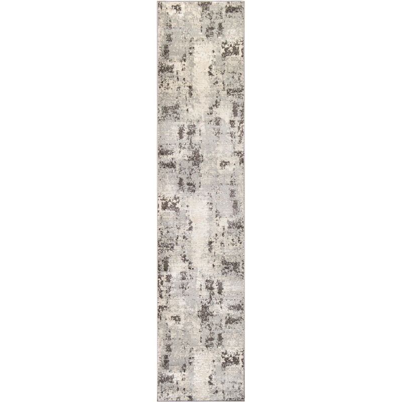 Ivory Grey Abstract Synthetic Runner Rug 2'2" x 7'6"