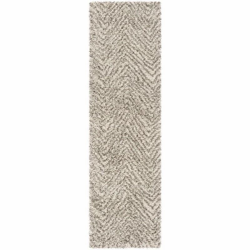 Ivory and Grey High Pile Shag Runner Rug