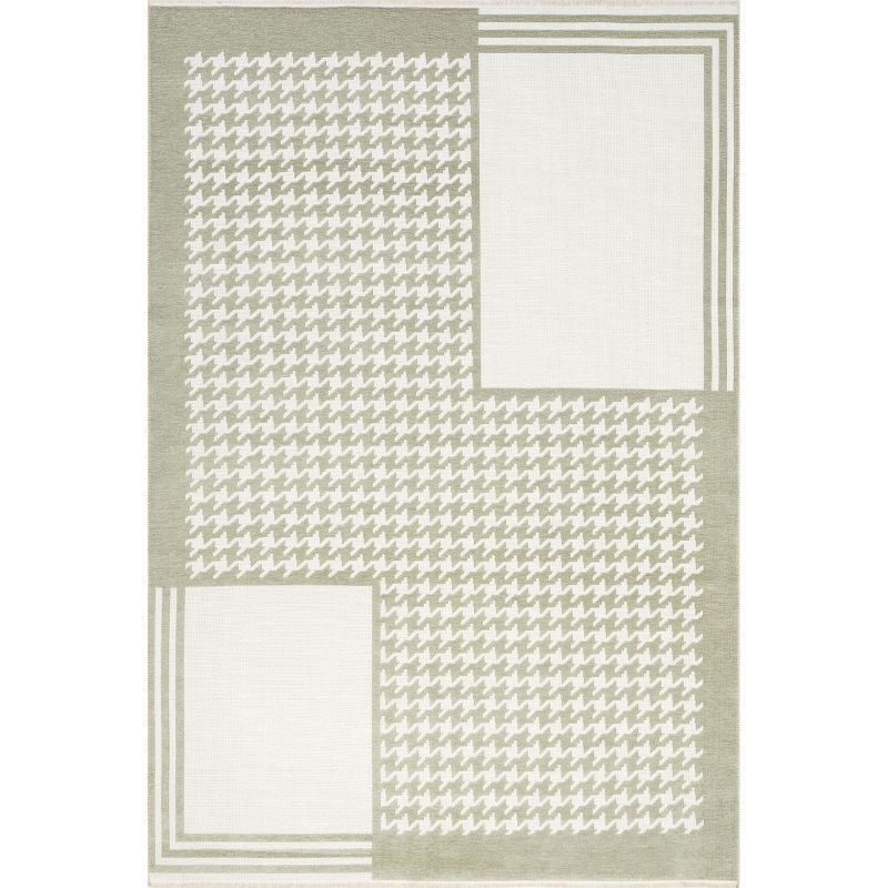 Green and White Geometric Reversible 4' x 6' Area Rug