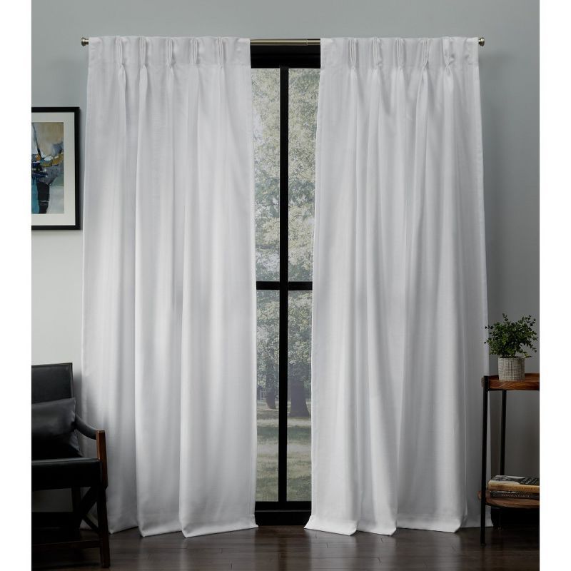 Winter White Light Filtering Linen Pleated Curtain Panels