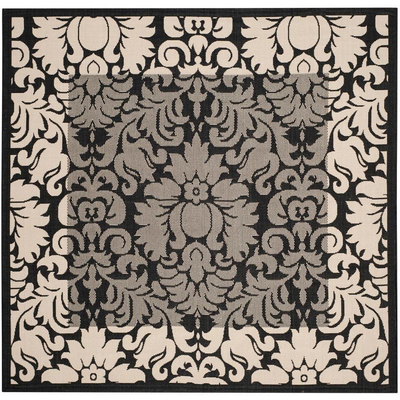 Reversible Black/Sand Synthetic Square Area Rug, 7'10" Easy Care