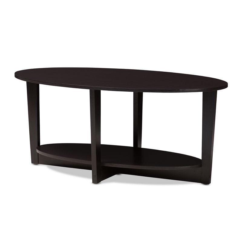 Jacintha Wenge Brown Oval Wood Coffee Table with Shelf