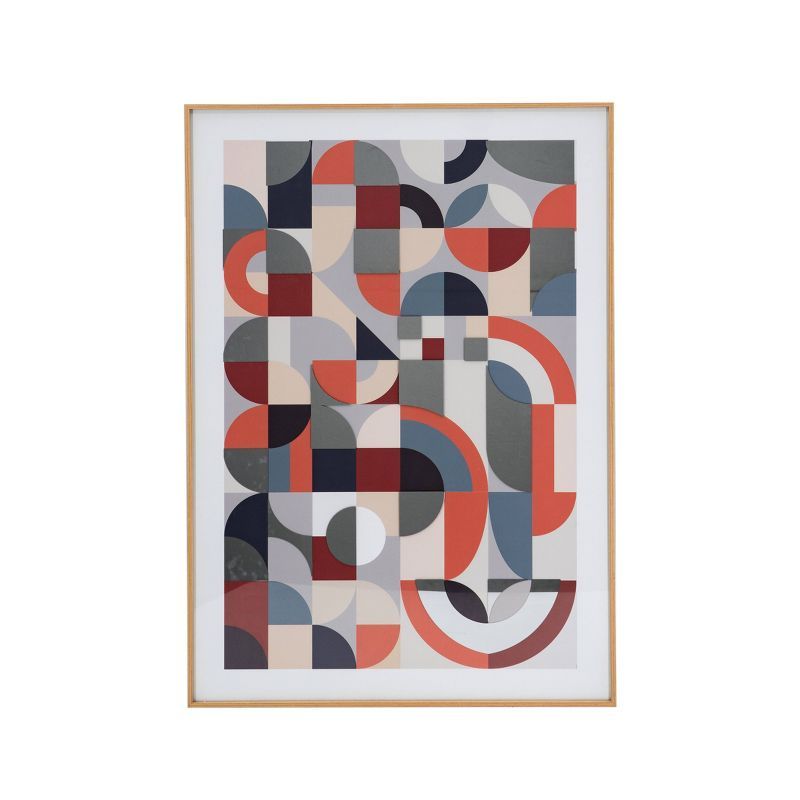 Multicolor Abstract Geometric Framed Mirror Art 23.8" x 33.6"