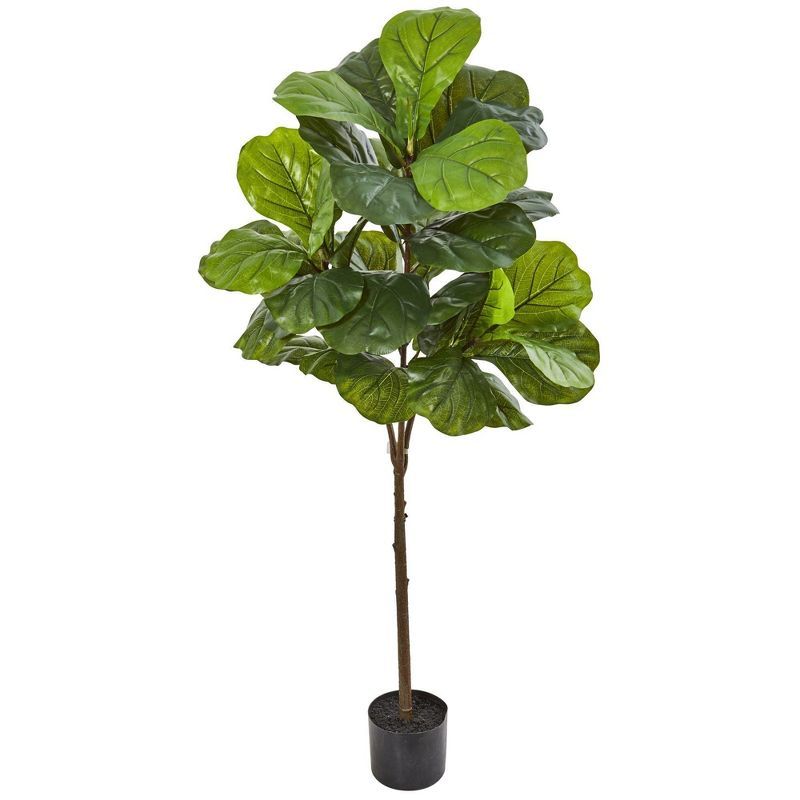 54" Green Silk Fiddle Leaf Fig Tree in Black Pot