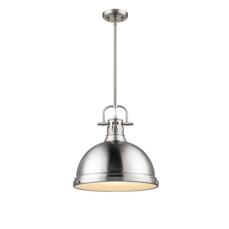 Pewter 14" Industrial Pendant Light with Glass Diffuser