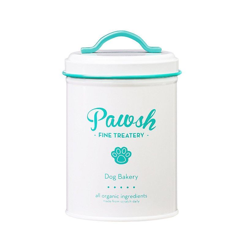 White and Mint Metal Pet Treat Storage Canister, 44 oz.