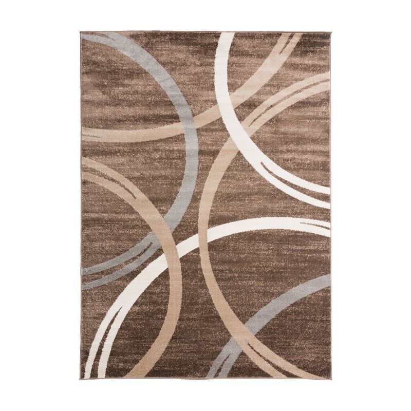 Brown and Taupe Geometric Circles 5' x 7' Area Rug