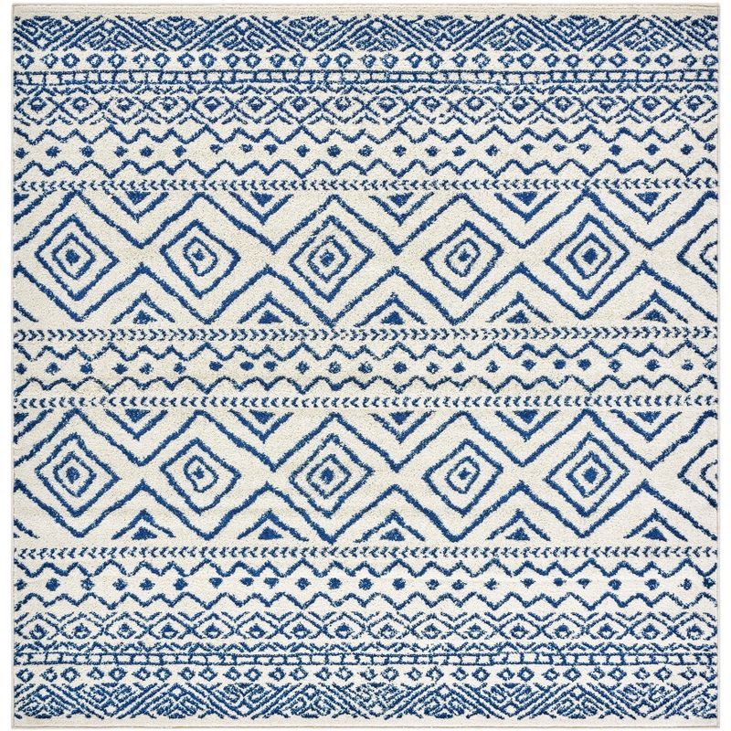 Ivory Navy Hand-Knotted Square Synthetic Area Rug - 3' x 3'