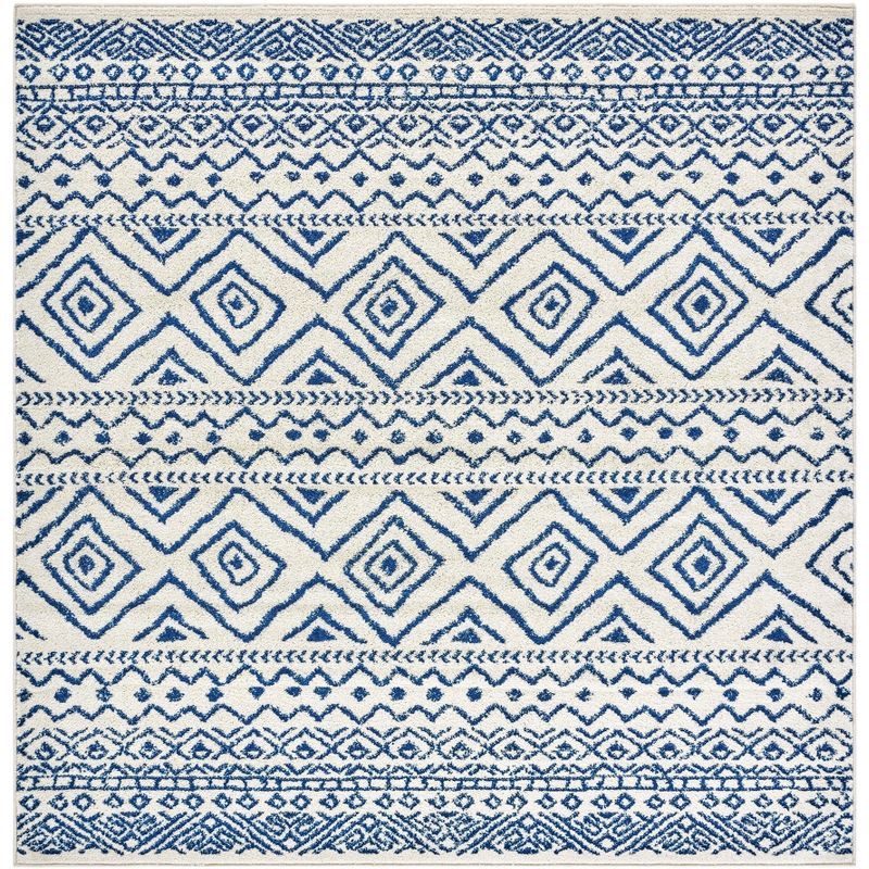 Ivory Navy Hand-Knotted Square Synthetic Area Rug - 3' x 3'