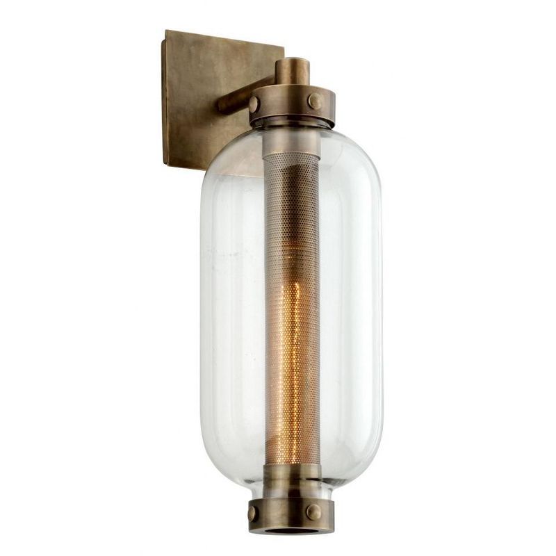 Vintage Brass and Clear Glass Cylinder Wall Sconce