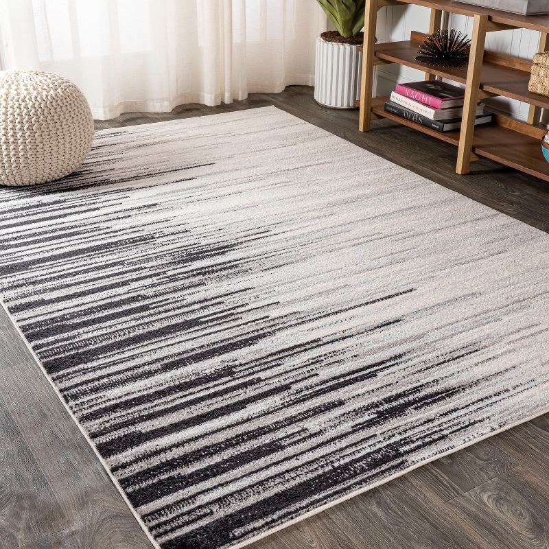 Gray and Cream Reversible Synthetic Stripe Area Rug, 3x5 Feet