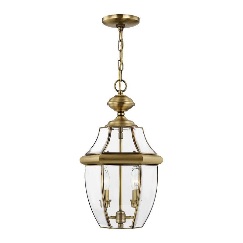 Antique Brass 2-Light Pendant with Clear Beveled Glass
