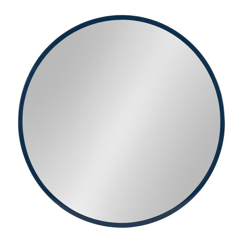 Travis 21.6'' Navy Blue Round Wood Wall Mirror