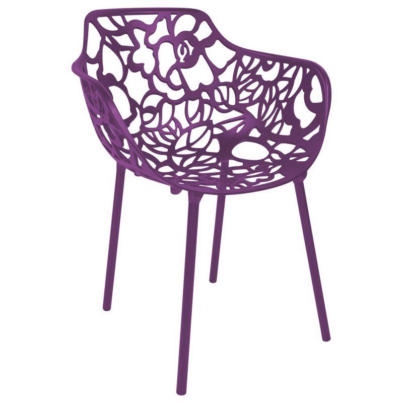 Devon Modern Purple Aluminum Outdoor Dining Armchair with Floral Design