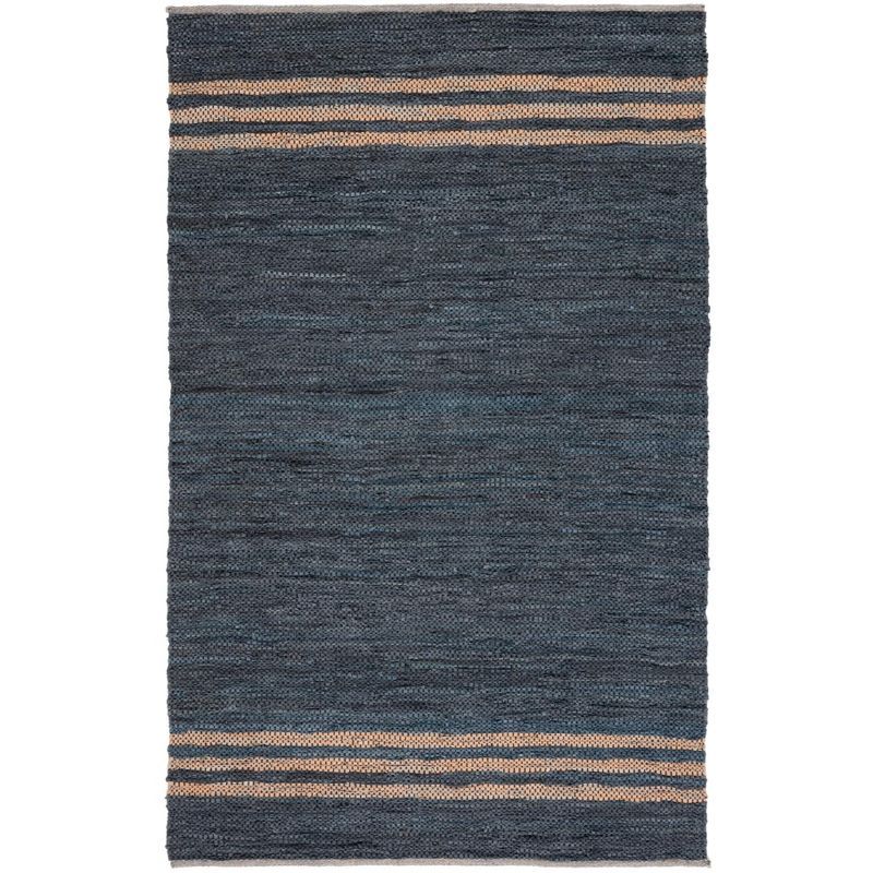 Chic Blue and Beige Handwoven Leather 4' x 6' Area Rug