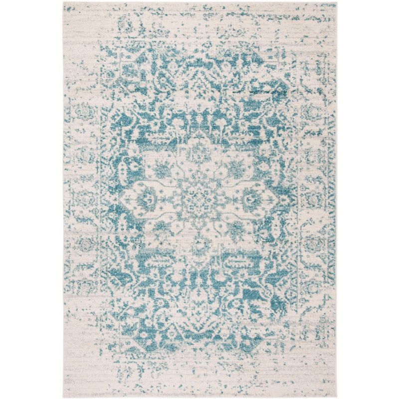 Metro Elegance Teal & Ivory Cotton-Synthetic 9' x 12' Easy-Care Area Rug