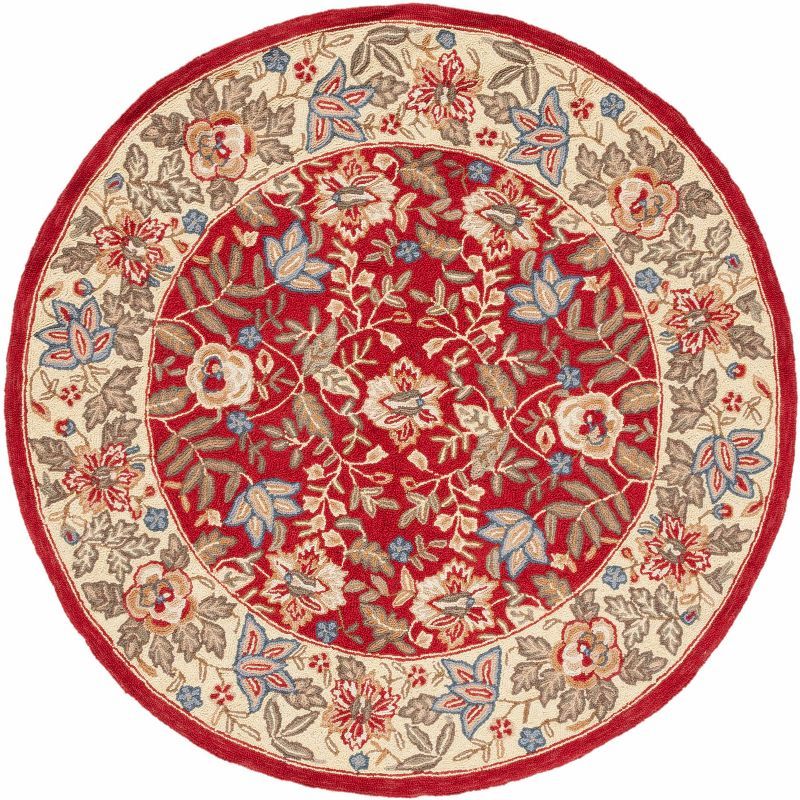 Handmade Beige Floral Wool Round Area Rug