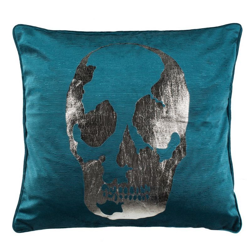 Romey Dark Green Skull Graphic Print 20" Square Pillow