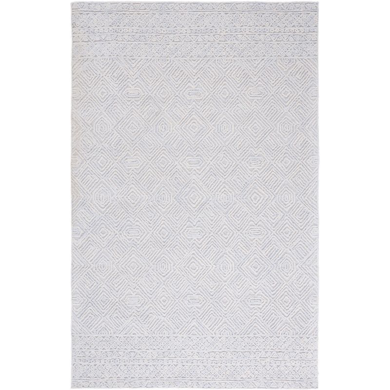 Gray Geometric Hand-Tufted Wool Area Rug 5' x 8'