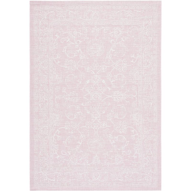 Soft Pink and Ivory Botanical Stain-Resistant Synthetic Area Rug, 2' x 3'7"