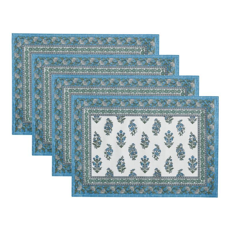 Tropez Multicolor Floral Block Print Indoor/Outdoor Placemats, Set of 4