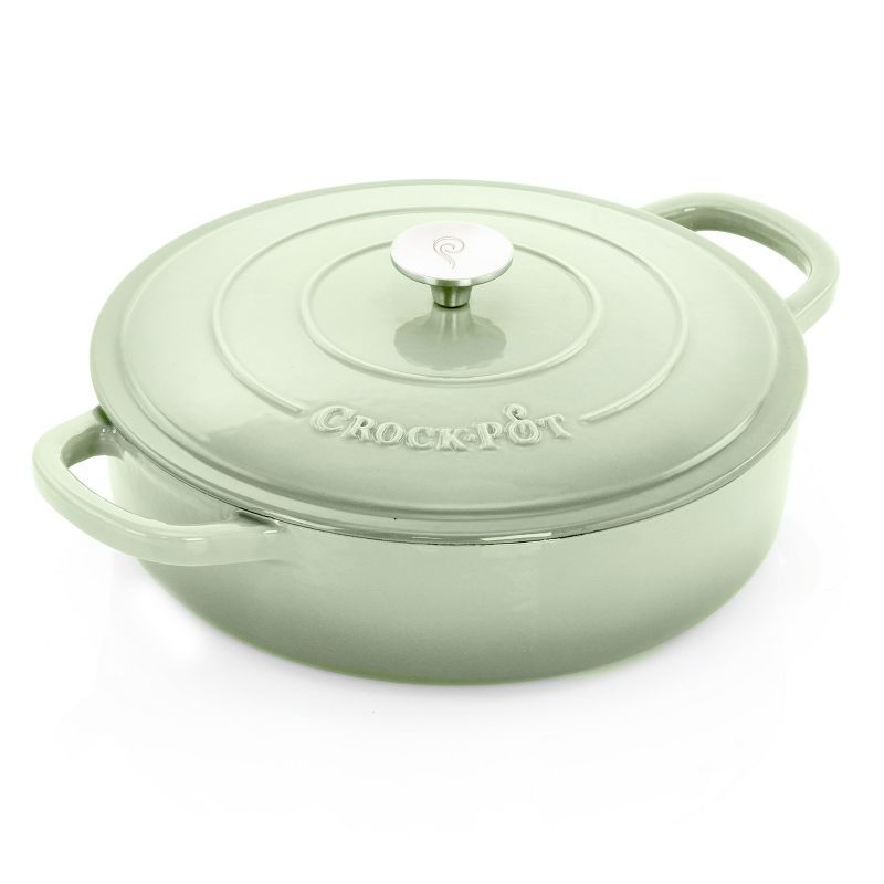 Green 5 Quart Enameled Cast Iron Braiser Pan with Lid