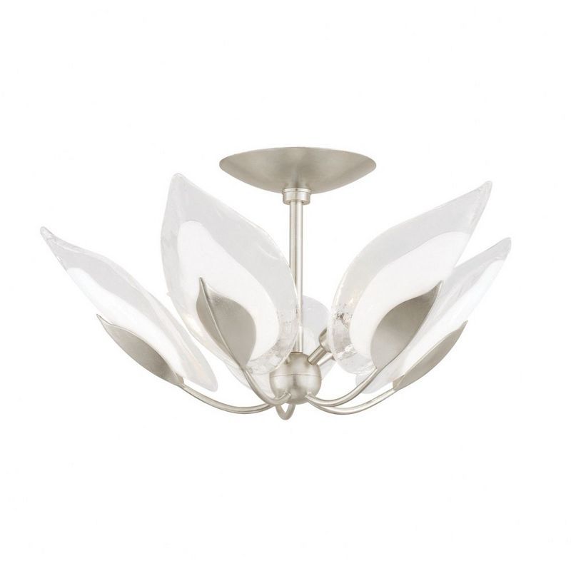 Elegant Silver Leaf 5-Light Semi-Flush Bowl with Clear Glass Shades