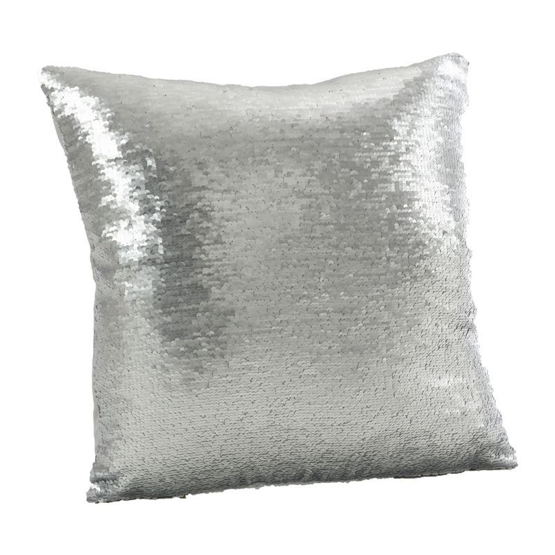 Silver Sequin Mermaid Design Square Throw Pillow