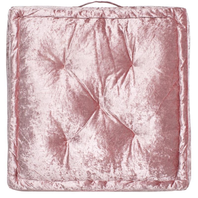 Belia Blush Pink 19" Square Tufted Velvet Floor Pillow