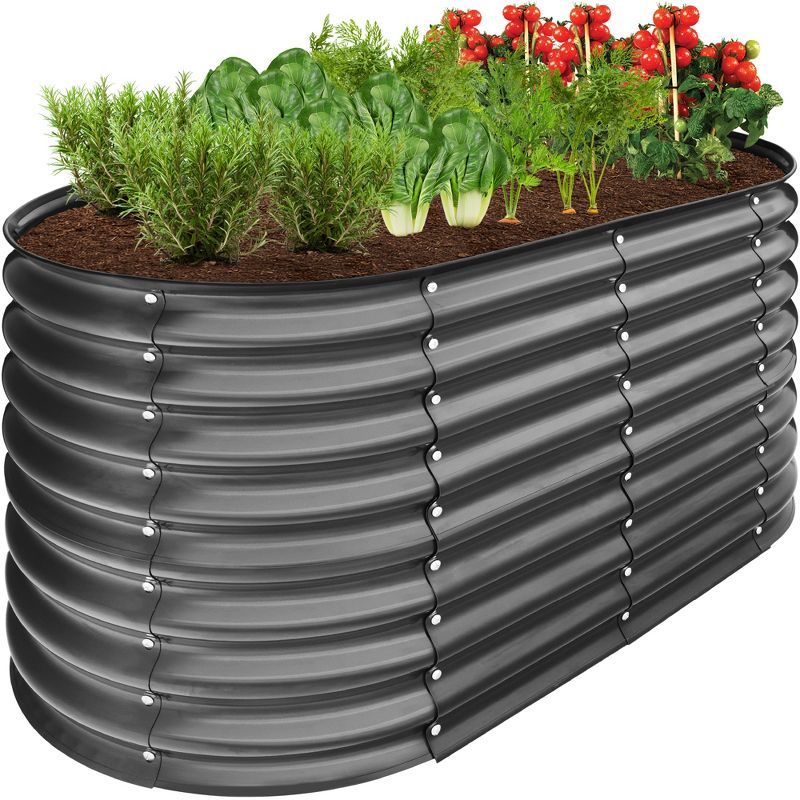 Charcoal Powder-Coated Steel Oval Raised Garden Bed Planter