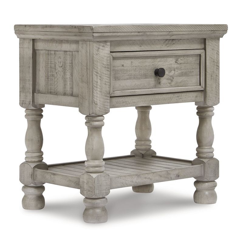 Gray Traditional 1-Drawer Nightstand with USB Ports