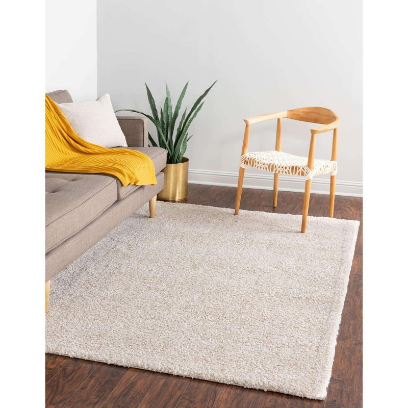 Ivory Rectangular 5' x 7' Solid Shag Synthetic Rug