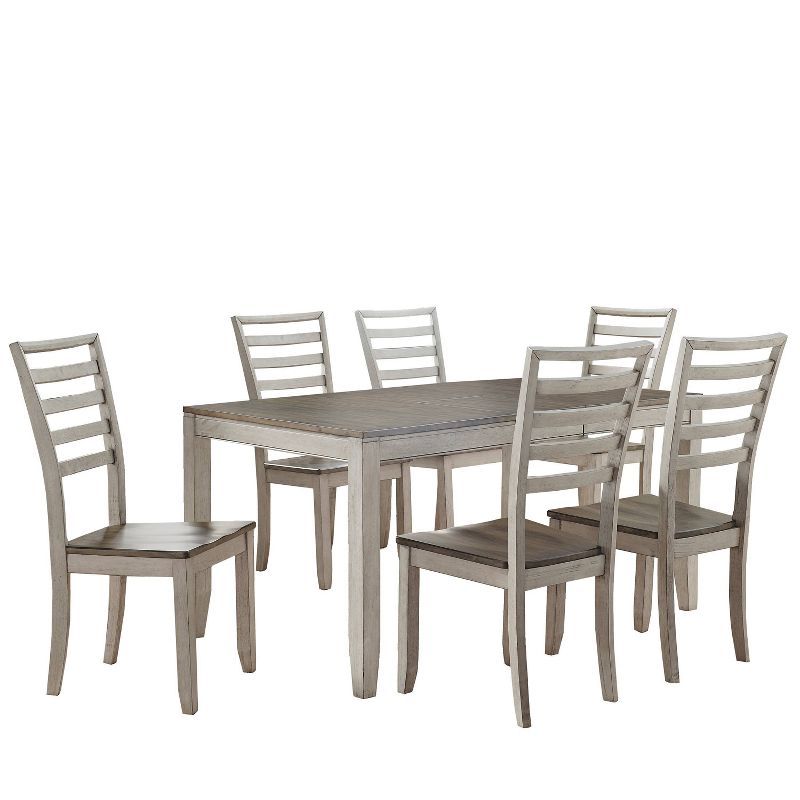 Abacus 7-Piece Smokey Alabaster and Honey Dining Set with Self-Storing Leaf