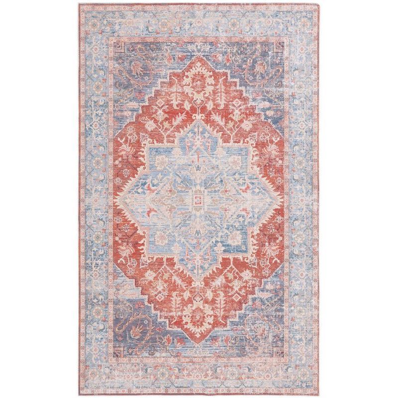 Arizona Light Blue and Rust 8' x 10' Machine Washable Area Rug