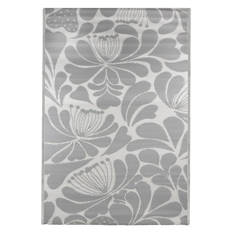 4' x 6' Gray and White Floral Outdoor Area Rug